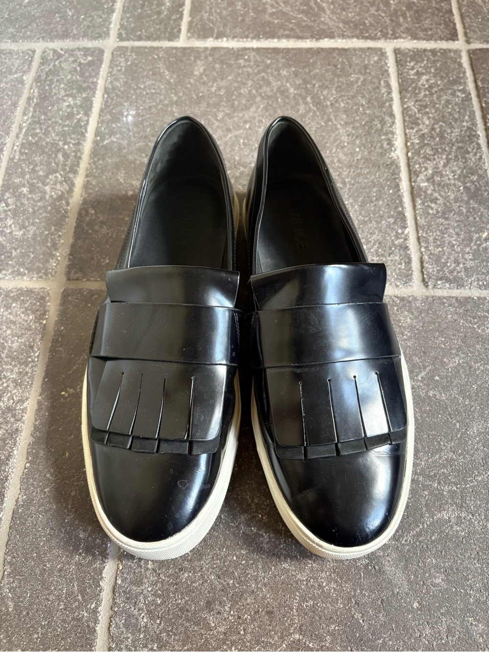 Black Vince Leather Fringe Slip-On Sneakers